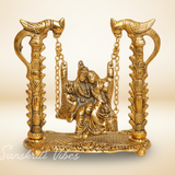 Radha Krishna on Swing Jhula Gold Plated Metal Idol for Home Decor and Gifting