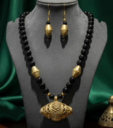 Premium Authentic Dokra & Black Beaded Statement Necklace Set with Matching Earrings | Handmade Tribal Statement Jewelry
