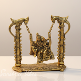 Radha Krishna on Swing Jhula Gold Plated Metal Idol for Home Decor and Gifting