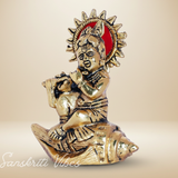 Metal Krishna Statue Bal Laddu Gopal Playing Flute Decorative Showpiece 11.5 cm Aluminium Idol