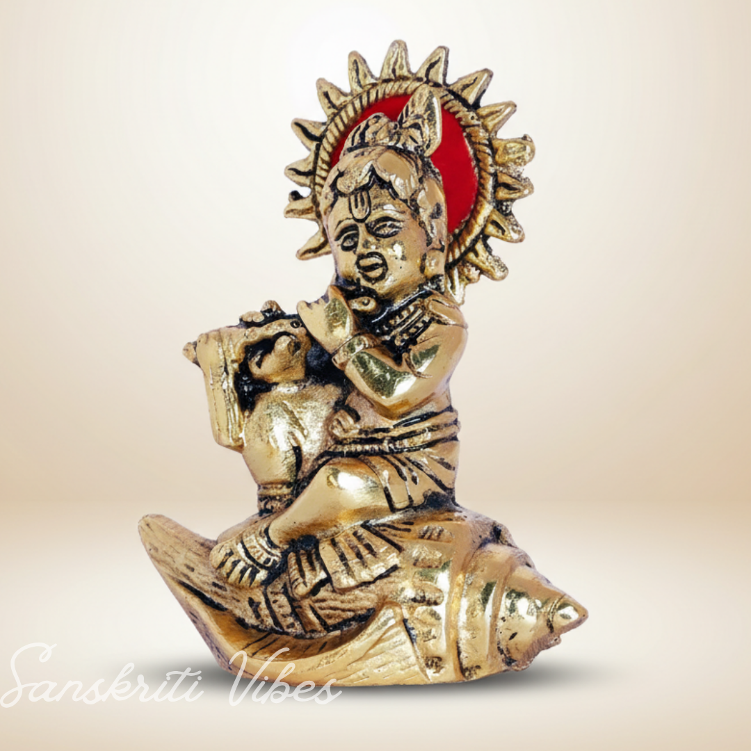 Metal Krishna Statue Bal Laddu Gopal Playing Flute Decorative Showpiece 11.5 cm Aluminium Idol