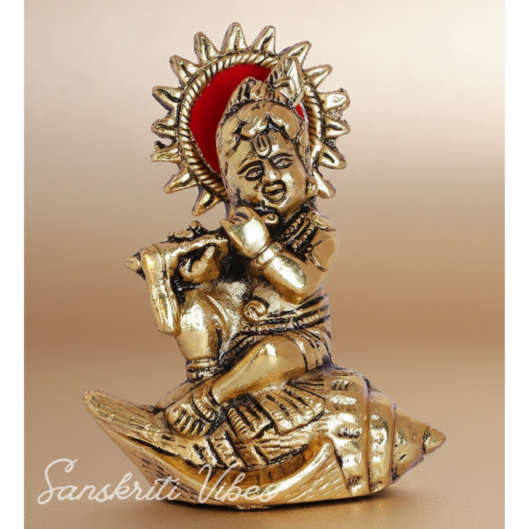Metal Krishna Statue Bal Laddu Gopal Playing Flute Decorative Showpiece 11.5 cm Aluminium Idol