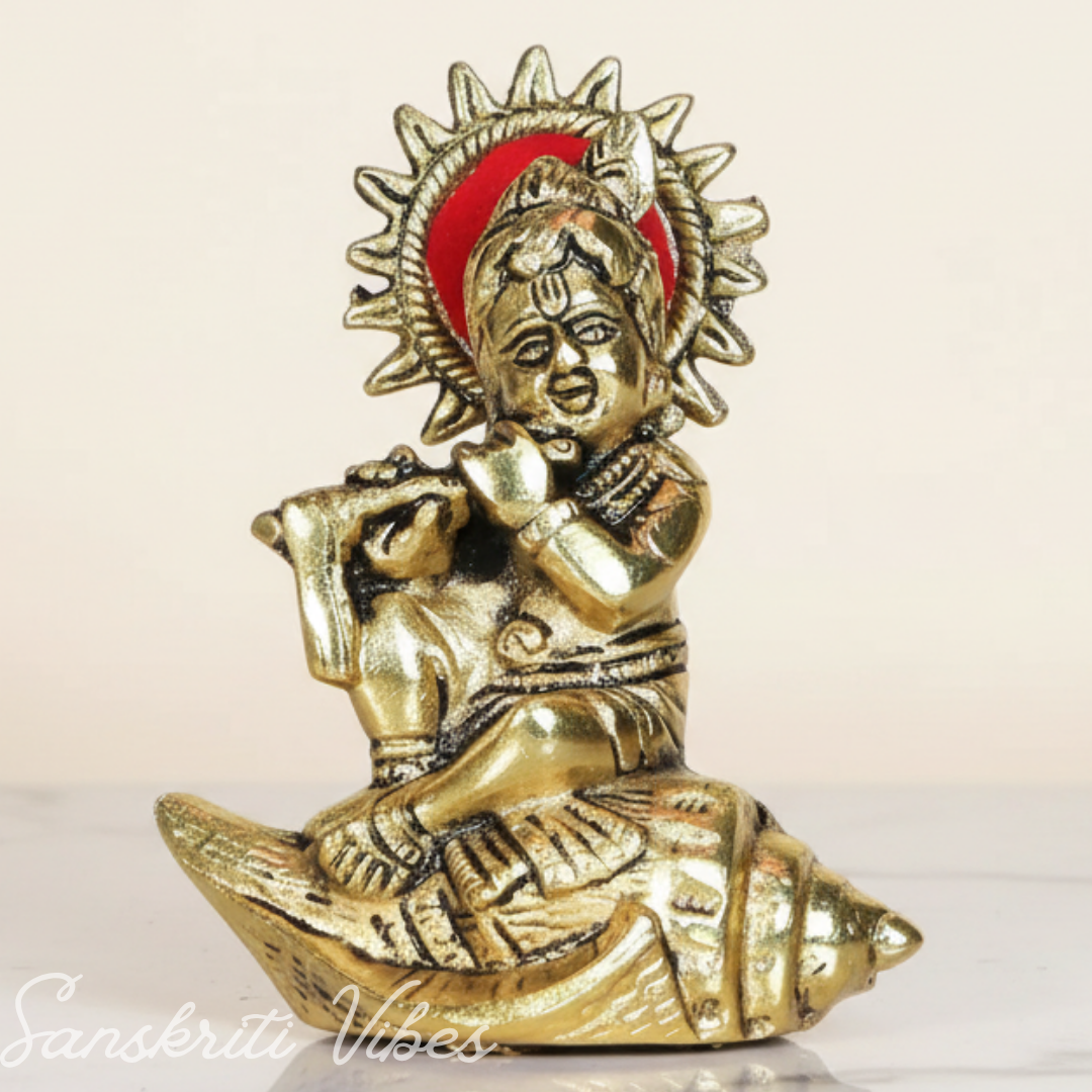 Metal Krishna Statue Bal Laddu Gopal Playing Flute Decorative Showpiece 11.5 cm Aluminium Idol