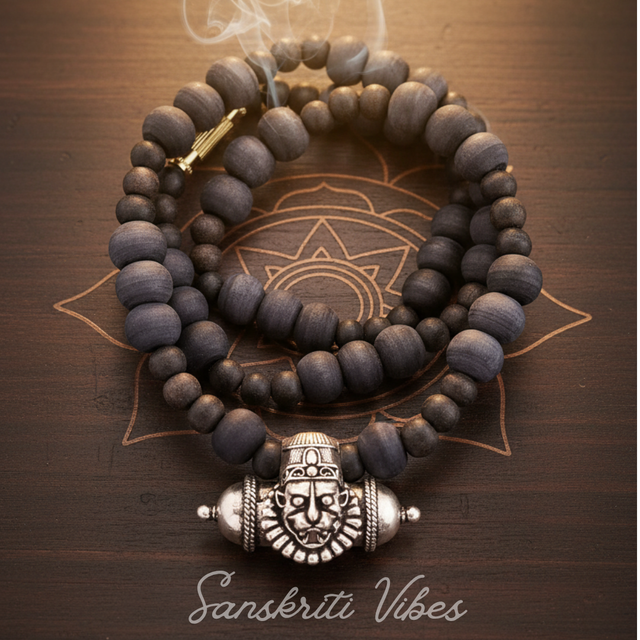 Narasimha Kavach with Shyma Black Original Tulsi Beads Mala – 20 Inch 92.5% Pure Silver Spiritual Jewelry - Retail Maharaj
