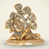Metal Lord Krishna Playing Flute Sitting Under Tree with Cow Decorative Showpiece 13 cm