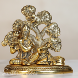 Metal Lord Krishna Playing Flute Sitting Under Tree with Cow Decorative Showpiece 13 cm