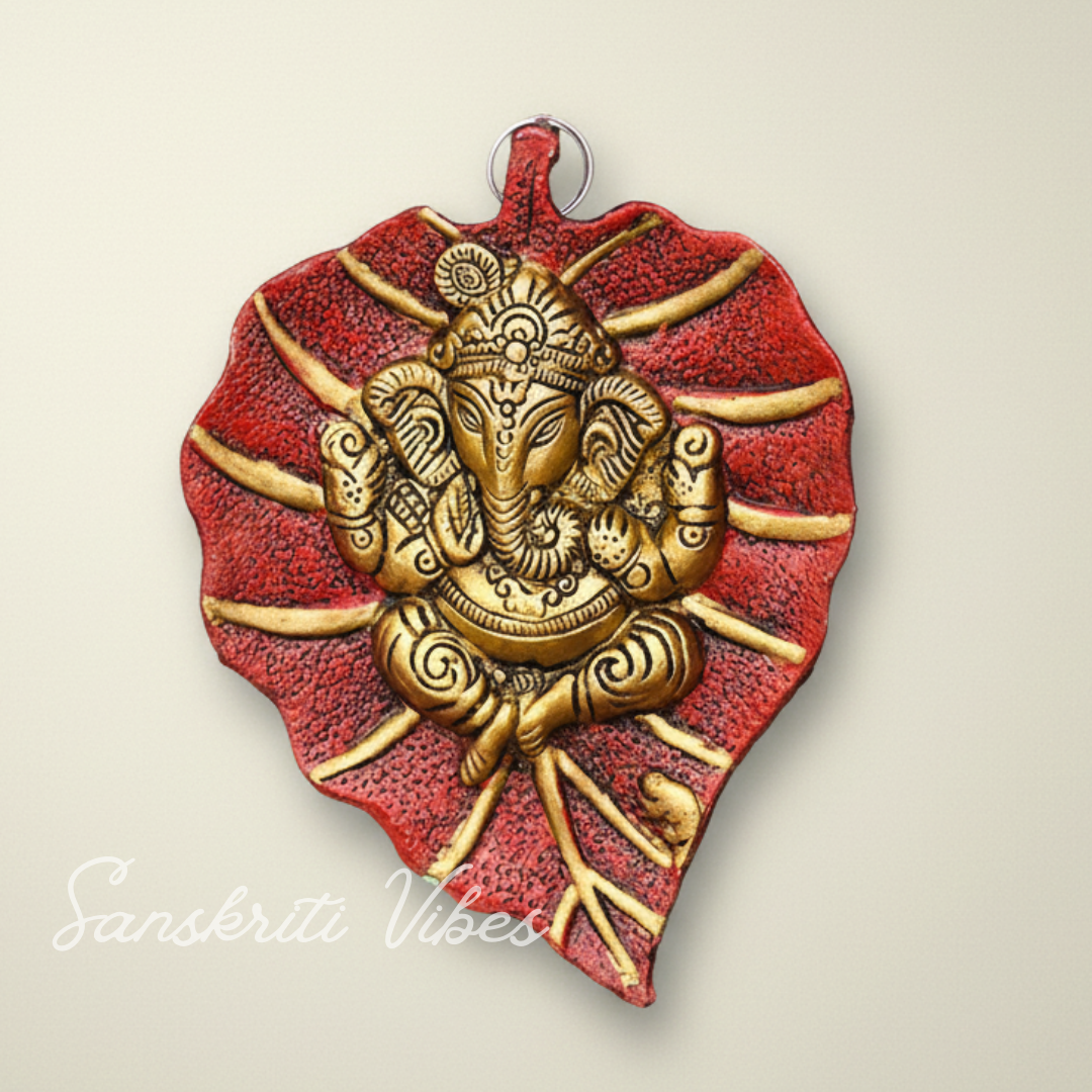 Metal Leaf Ganesha Ji Wall Hanging Sculpture Patta Ganesh Idol Lucky Feng Shui Wall Decor for Home and Auspicious Gifting