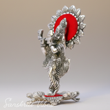 Silver Plated Laddu Krishna Playing Flute Metal Statue for Home and Office Decor Religious Showpiece Gift