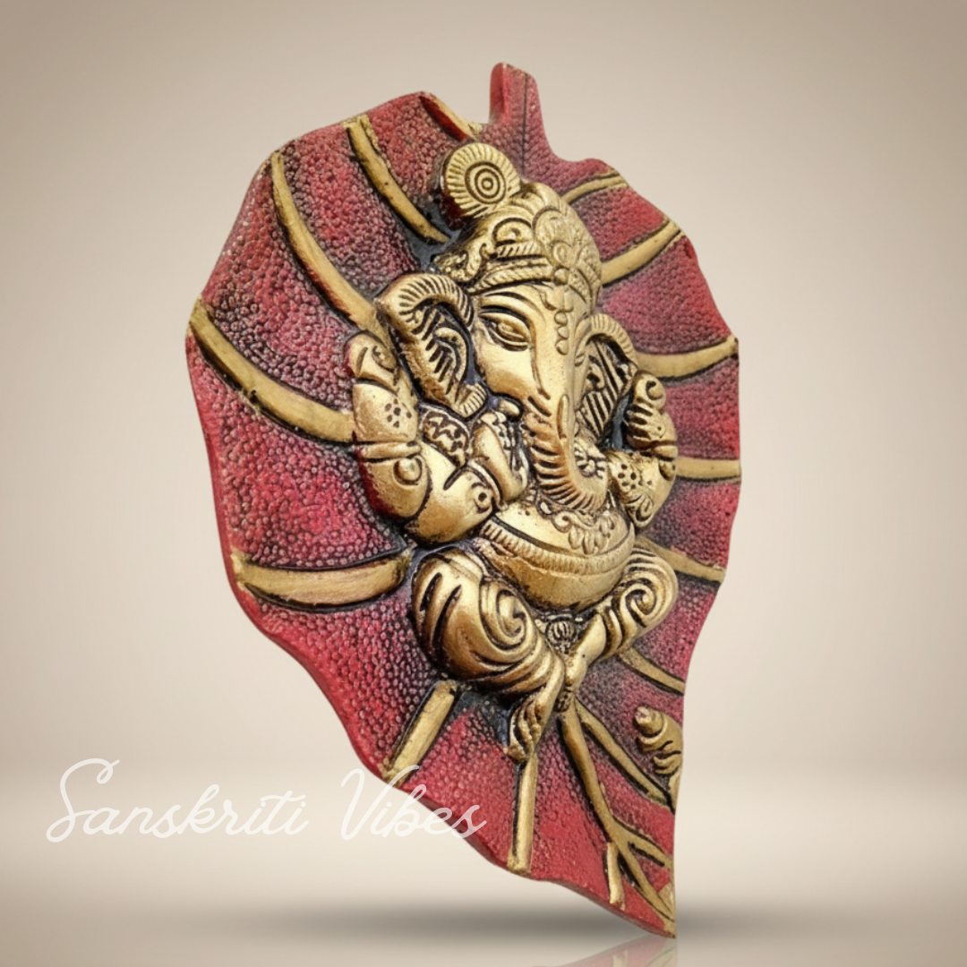 Metal Leaf Ganesha Ji Wall Hanging Sculpture Patta Ganesh Idol Lucky Feng Shui Wall Decor for Home and Auspicious Gifting