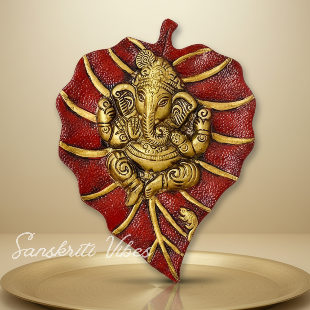 Metal Leaf Ganesha Ji Wall Hanging Sculpture Patta Ganesh Idol Lucky Feng Shui Wall Decor for Home and Auspicious Gifting