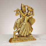 Golden Finish Dancing Radha Krishna Idol Aluminium Decorative Showpiece for Home Decor and Gifting