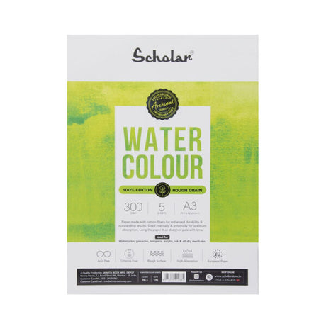Scholar 100 Percent Cotton Rough Pressed Watercolour Paper Loose Sheets 300 GSM Artist Grade - Retail Maharaj