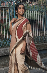Handwoven Muslin Cotton Saree – Prints in Rust - Retail Maharaj