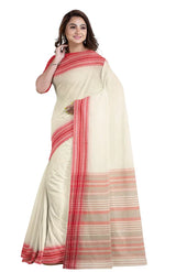 Begumpuri Cotton Saree – White and Red - Retail Maharaj