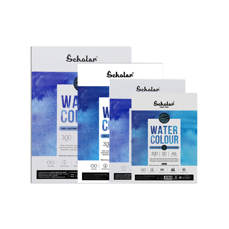 Scholar 100% Cotton Watercolour Medium Texture Paper Cut Packs 300 GSM - Retail Maharaj