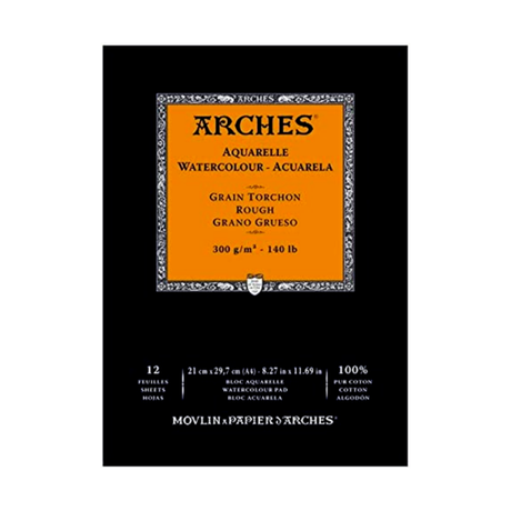 Arches Aquarelle Watercolour Rough Grain Paper Pad Open Stock 12 Sheets - Retail Maharaj