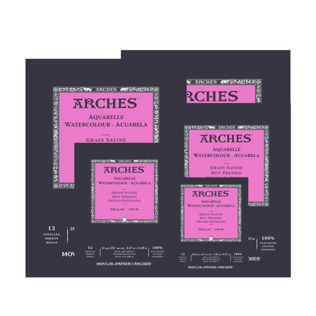 Arches Aquarelle Watercolour Hot Pressed Paper Pad Open Stock 12 Sheets - Retail Maharaj