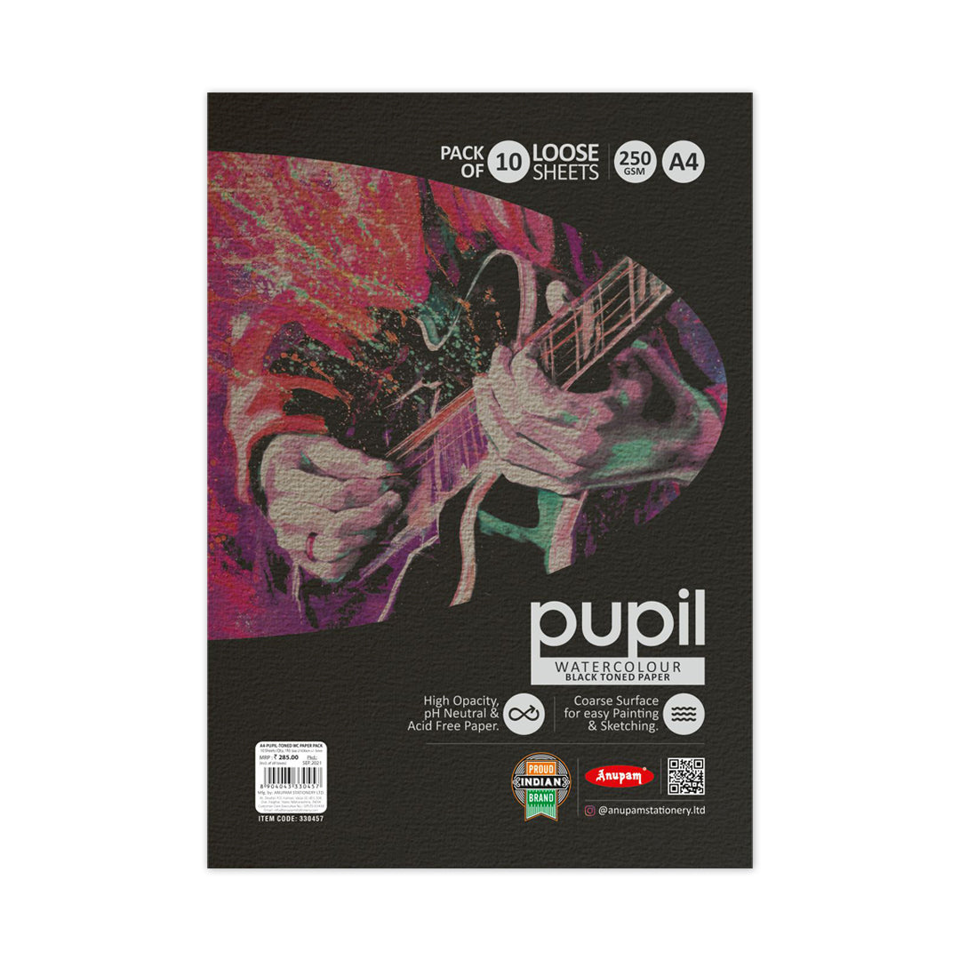 Anupam Pupil Black Toned Watercolour Paper A4 250 GSM Loose Sheets