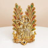 Dancing Radha Krishna with Peacock Decorative Showpiece 17 cm Aluminium Idol for Home Decor and Gifting