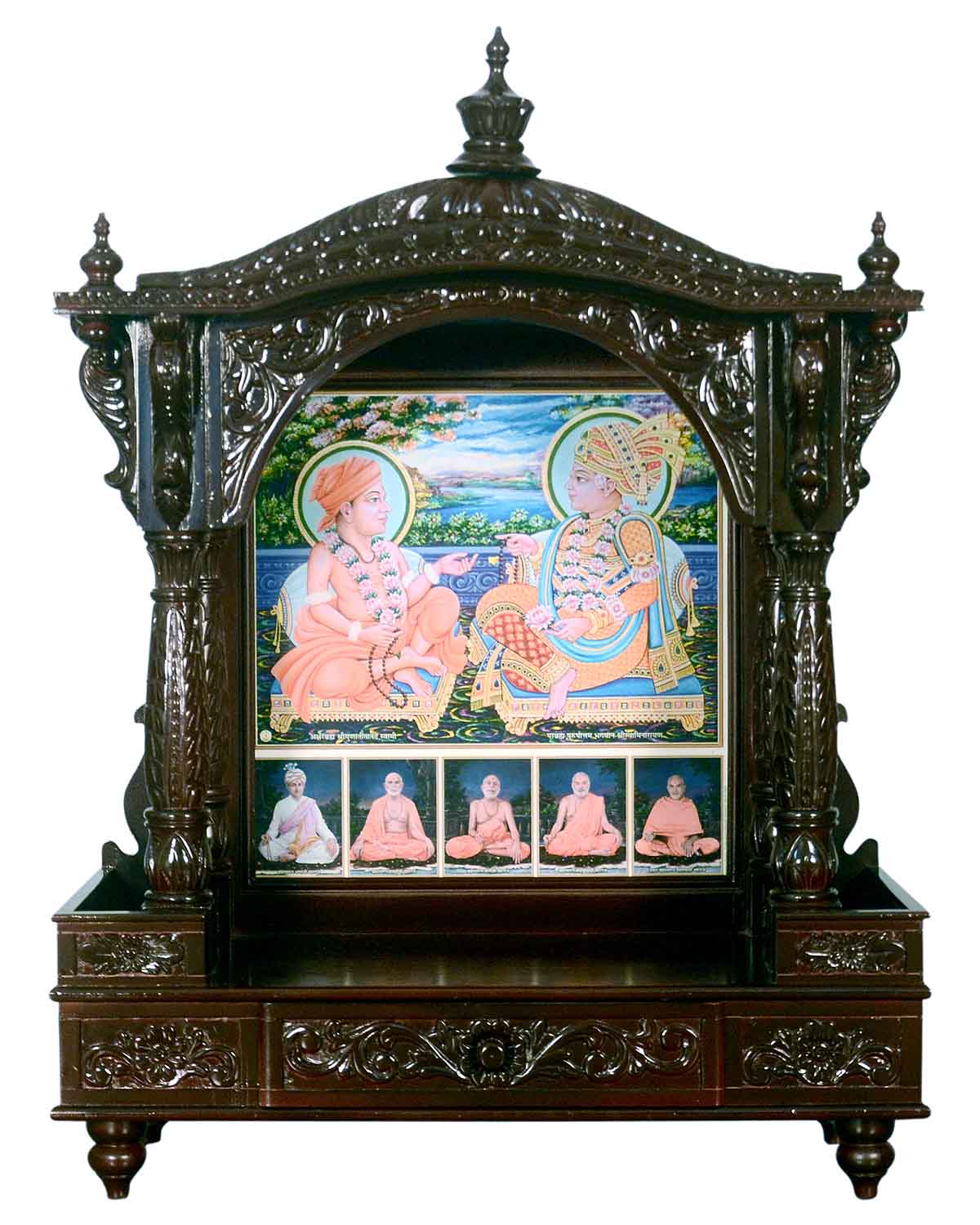 Akshar Deri Ghar Mandir - Sacred Sevan Wood with Cherry Polish (37" x 27")