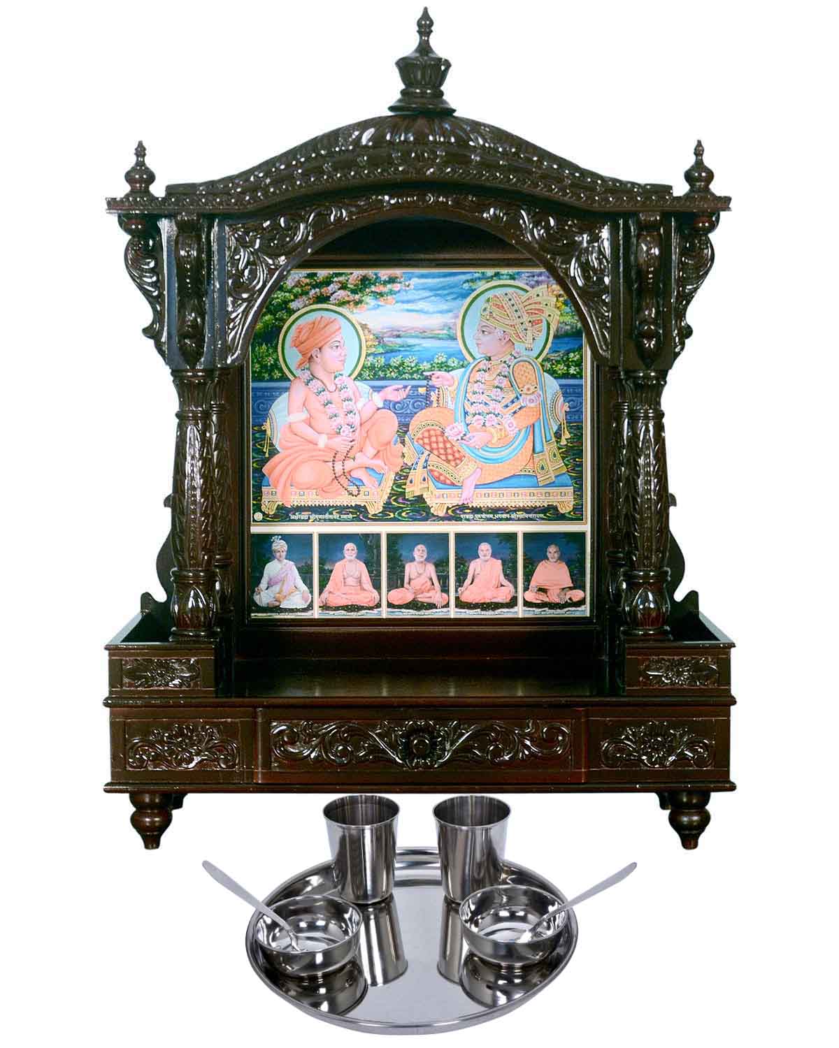 Akshar Deri Ghar Mandir - Sacred Sevan Wood with Cherry Polish (37" x 27")
