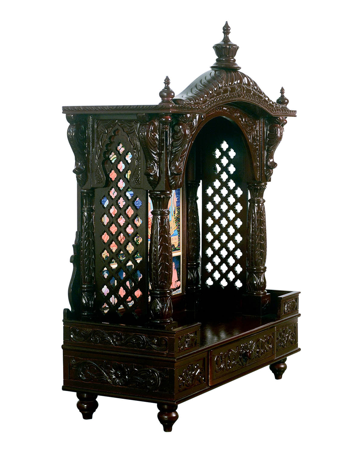 Akshar Deri Ghar Mandir - Sacred Sevan Wood with Cherry Polish (37" x 27")