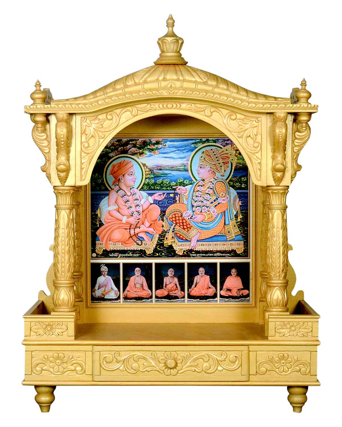 Akshar Deri Ghar Mandir - Sacred Sevan Wood with Golden Polish (37" x 27")
