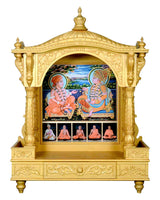 Akshar Deri Ghar Mandir - Sacred Sevan Wood with Golden Polish (37" x 27")