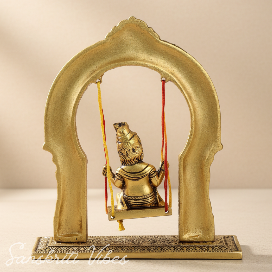 Bal Krishna Jhoola Showpiece for Gifting Metal Handicraft 9 Inches Aluminium Decorative Jhula Idol