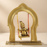 Bal Krishna Jhoola Showpiece for Gifting Metal Handicraft 9 Inches Aluminium Decorative Jhula Idol