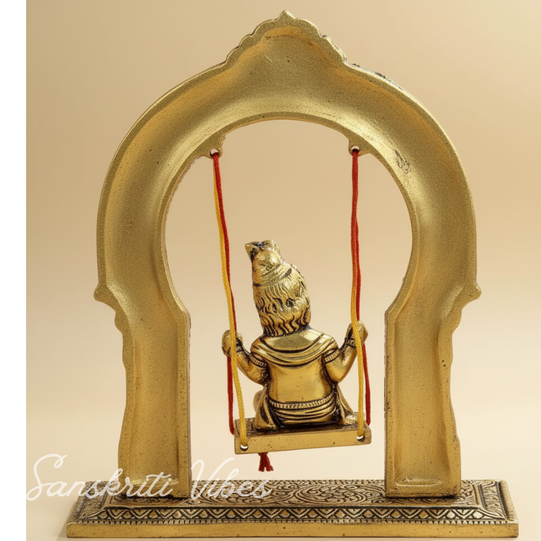 Bal Krishna Jhoola Showpiece for Gifting Metal Handicraft 9 Inches Aluminium Decorative Jhula Idol