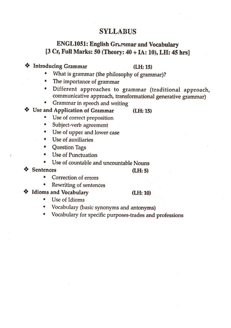 ENGLISH GRAMMAR & VOCABULARY (SEC) (ENGL1051), SEMESTER-1, B.U (English Version) - Retail Maharaj