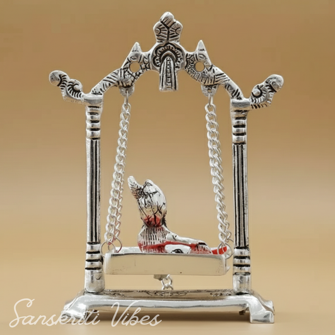 Laddu Gopal on Jhulla Palana Gold Plated Metal Statue Krishna Murti Showpiece for Home, Office Table & Car Dashboard Decor