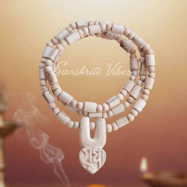 Shri Radha Tilak Design Tulsi Locket Neck Mala | Sacred Tulsi Beads Rosary for Devotion, Meditation & Spiritual Connection - Retail Maharaj