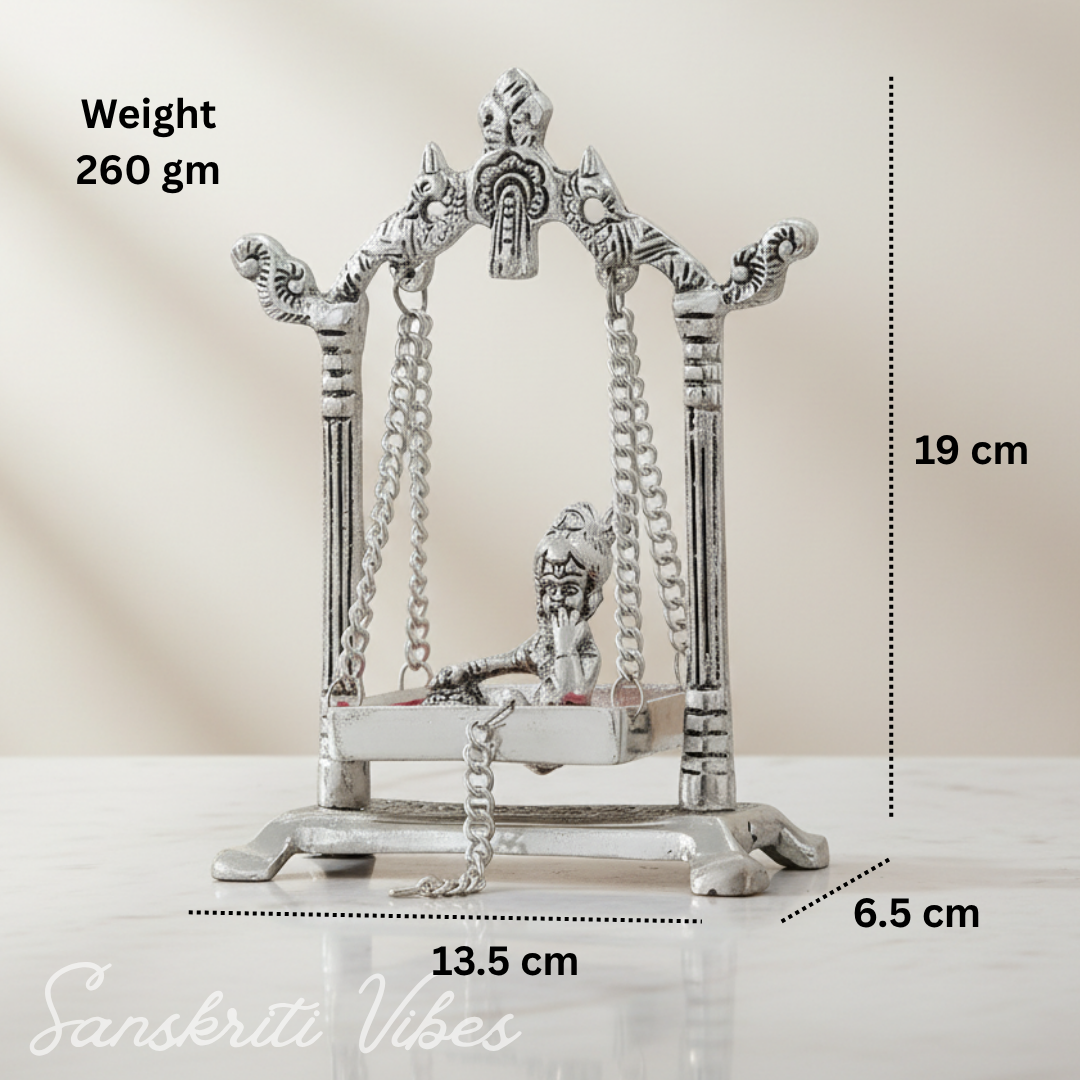 Laddu Gopal on Jhulla Palana Gold Plated Metal Statue Krishna Murti Showpiece for Home, Office Table & Car Dashboard Decor