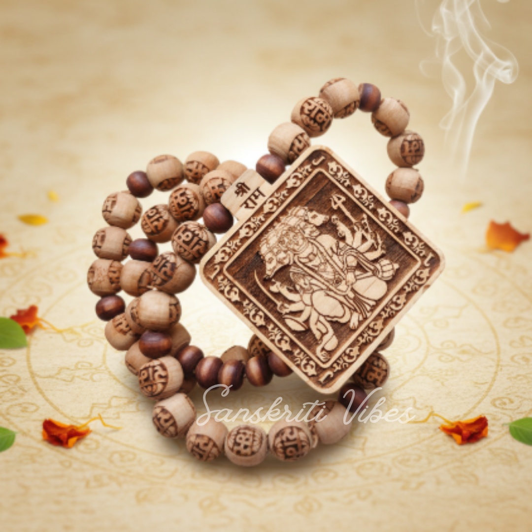 Panch Mukhi Hanuman Ji Tulsi Locket Mala 100% Original | Sacred Tulsi Beads Rosary for Devotion, Protection & Spiritual Strength - Retail Maharaj