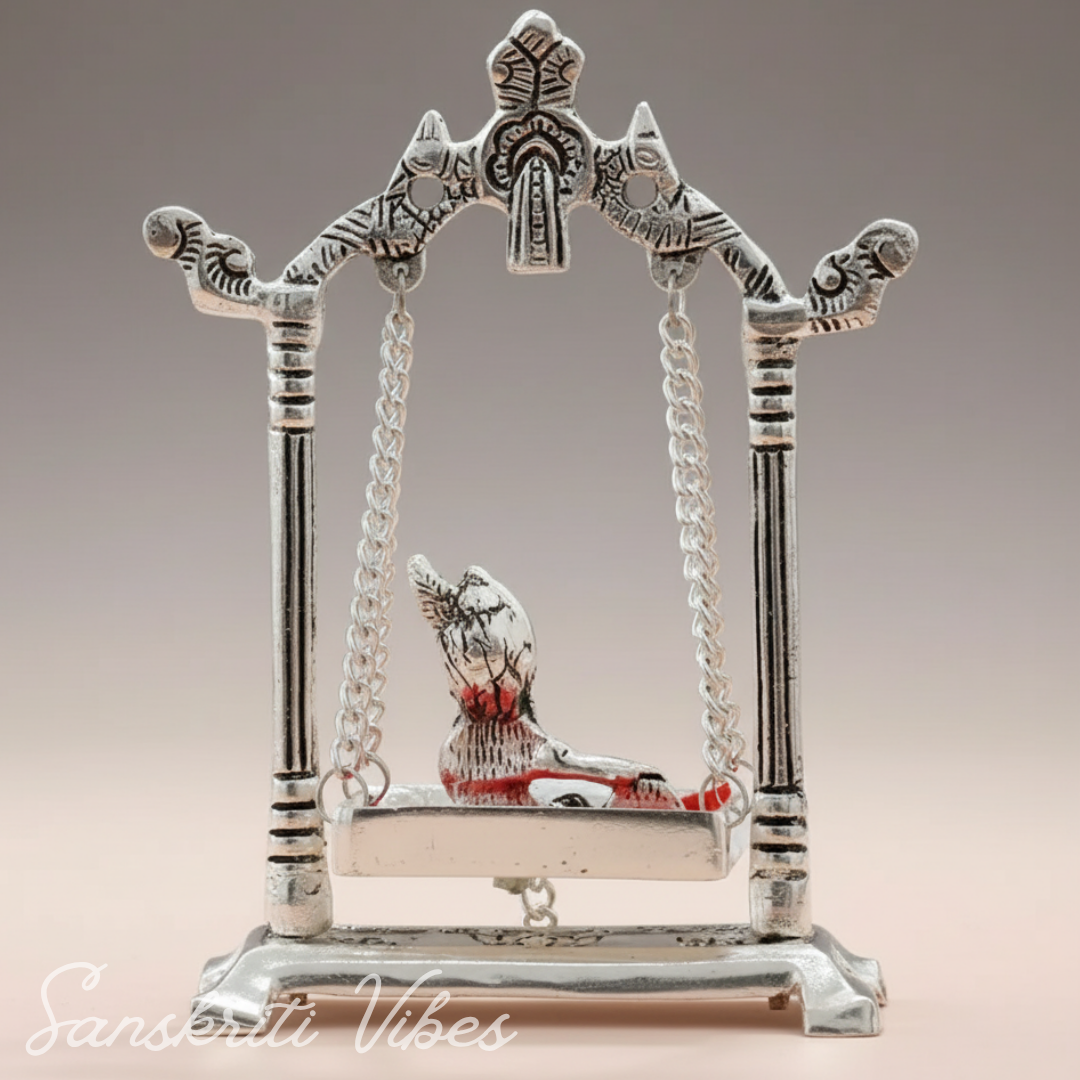 Laddu Gopal on Jhulla Palana Gold Plated Metal Statue Krishna Murti Showpiece for Home, Office Table & Car Dashboard Decor