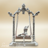 Laddu Gopal on Jhulla Palana Gold Plated Metal Statue Krishna Murti Showpiece for Home, Office Table & Car Dashboard Decor