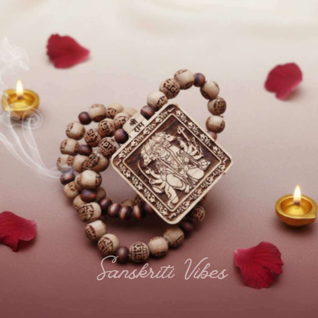 Panch Mukhi Hanuman Ji Tulsi Locket Mala 100% Original | Sacred Tulsi Beads Rosary for Devotion, Protection & Spiritual Strength - Retail Maharaj