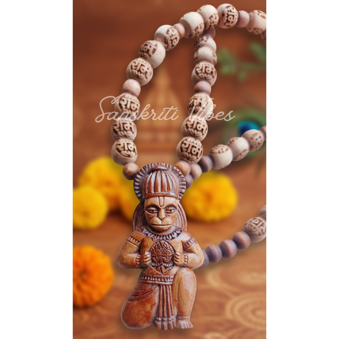 Ram Bhakt Shri Hanuman Ji Tulsi Locket Mala | Sacred Tulsi Beads Rosary for Devotion, Protection & Spiritual Strength - Retail Maharaj