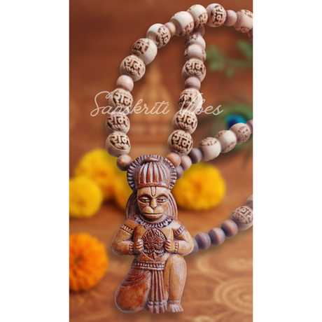 Ram Bhakt Shri Hanuman Ji Tulsi Locket Mala | Sacred Tulsi Beads Rosary for Devotion, Protection & Spiritual Strength - Retail Maharaj