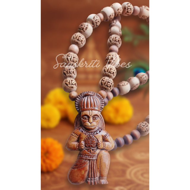 Ram Bhakt Shri Hanuman Ji Tulsi Locket Mala | Sacred Tulsi Beads Rosary for Devotion, Protection & Spiritual Strength - Retail Maharaj