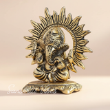 Mini Ganesh Ji With Chakar Antique Finish Metal Ganesha Statue Ganpati Murti Idol For Pooja Home And Office Decor Gold Colour Handcrafted Decorative Showpiece