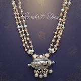 Beautiful Design Sterling Silver Kanthi Necklace Mala – 20 Inch Holy Tulsi Beads with Real Pearl 92.5% Pure Silver - Retail Maharaj