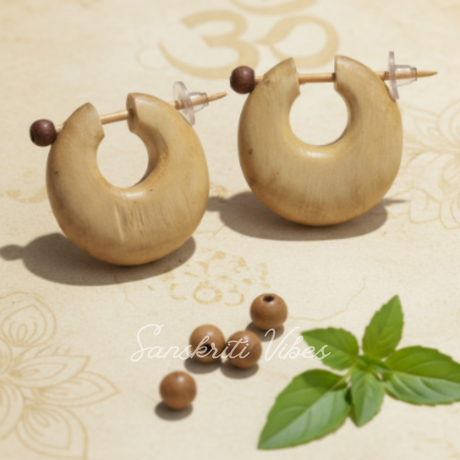 Buy Online Tulsi Wood Made Sadhu Kundal / Earrings – Handcrafted Spiritual Design - Retail Maharaj