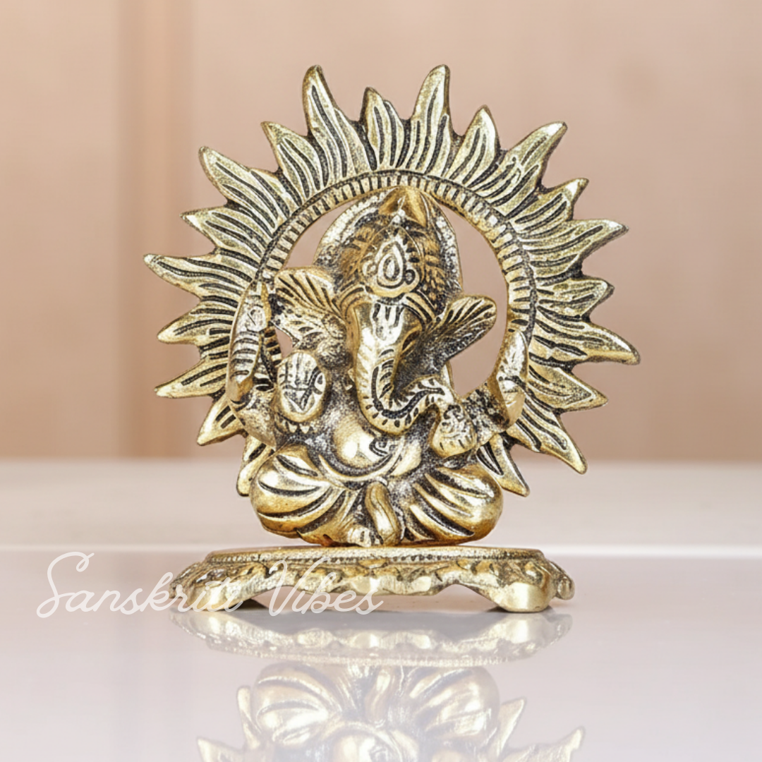 Mini Ganesh Ji With Chakar Antique Finish Metal Ganesha Statue Ganpati Murti Idol For Pooja Home And Office Decor Gold Colour Handcrafted Decorative Showpiece