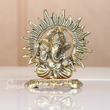 Mini Ganesh Ji With Chakar Antique Finish Metal Ganesha Statue Ganpati Murti Idol For Pooja Home And Office Decor Gold Colour Handcrafted Decorative Showpiece