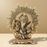 Mini Ganesh Ji With Chakar Antique Finish Metal Ganesha Statue Ganpati Murti Idol For Pooja Home And Office Decor Gold Colour Handcrafted Decorative Showpiece