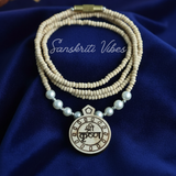 Radha Carved Locket Tulsi Kanthi Mala with Real Pearls | 18-inch Handmade Krishna Necklace | 92.5% Silver Spiritual Jewelry - Retail Maharaj