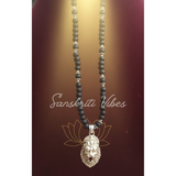 Silver Narasimha Kavach with Black Shyma Original Tulsi and Silver Cap Mala – 20 Inch 92.5% Pure Silver Spiritual Necklace - Retail Maharaj